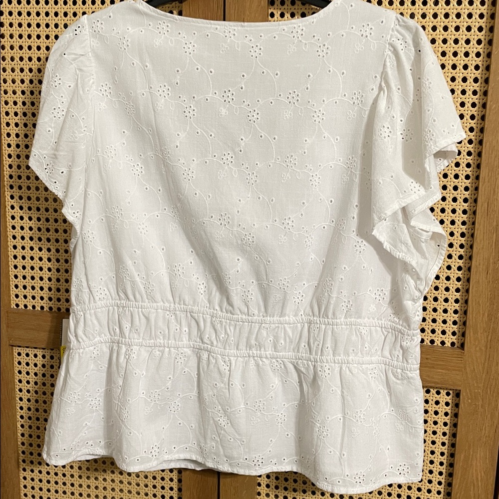 NWT Time & Tru White Eyelet Button-Front Peplum Top XL - Picture 11 of 13